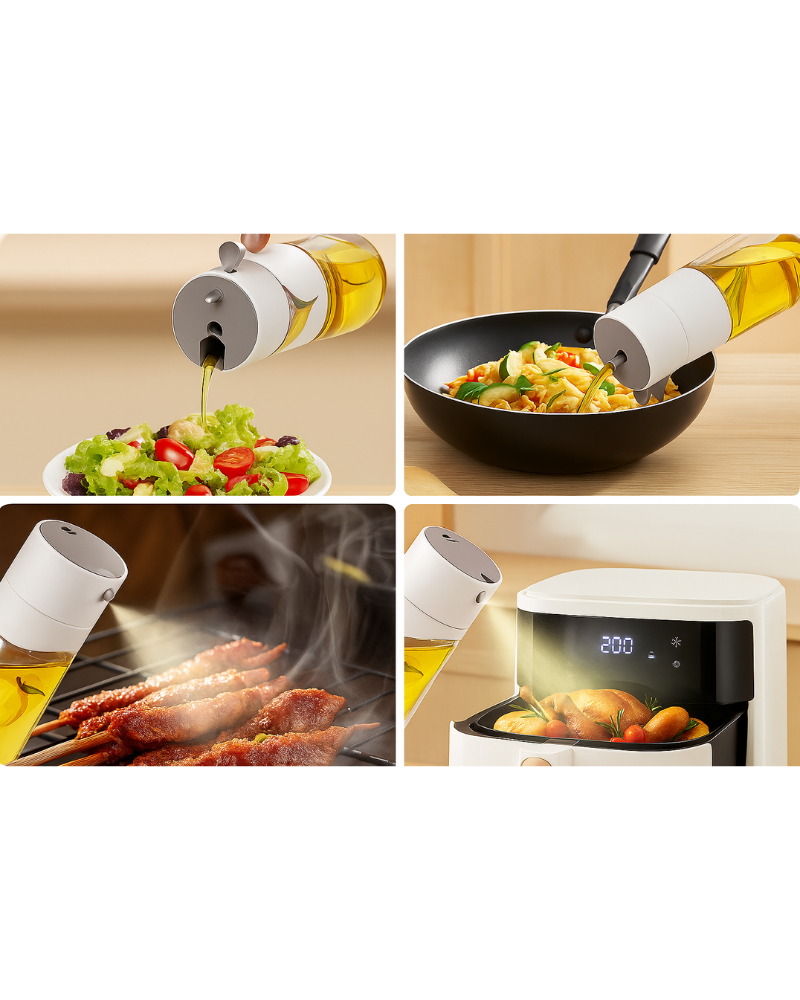 2-in-1 Oil Spray Bottle Oil Dispenser Glass Olive Oil Spray Mister for Cooking Air Fryer, BBQ, Salad Dressing, Oil Control for Healthy Eating Kitchen Appliances (300ml)